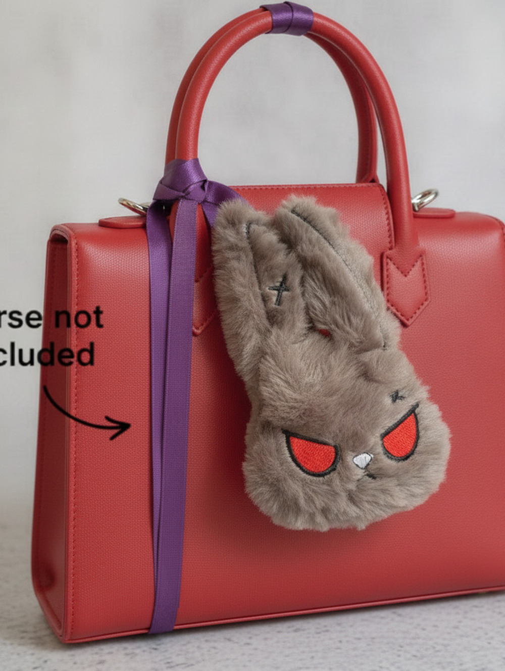 Brown Angry Zombie Bunny Fur Charm with Red Eyes for Bags or keychains